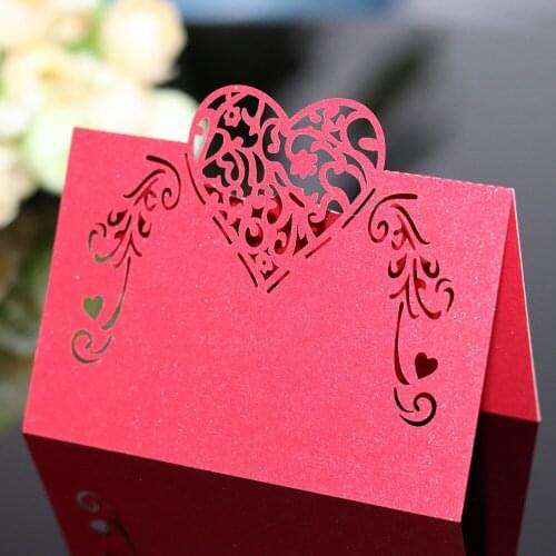 50pcs Laser Cut Heart Shape Table Name Card 9.0*12CM Place Card Wedding Party Decoration Favor Creative Hollow Out Seat Card