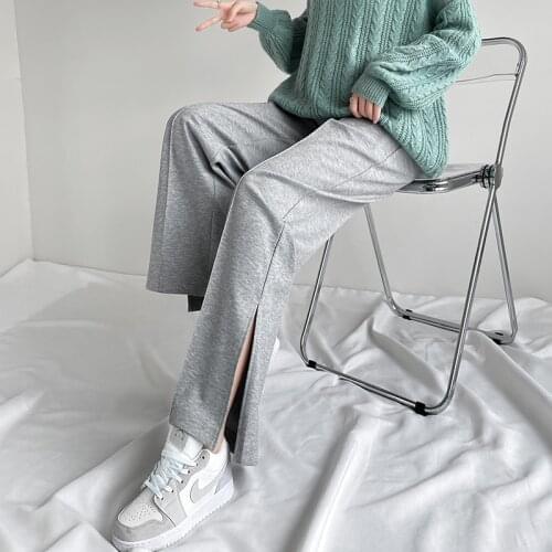 8660# Side Splits Cotton Maternity Pants Wilde Leg Loose Casual Pants Clothes for Pregnant Women Chic Ins Autumn Pregnancy Pants