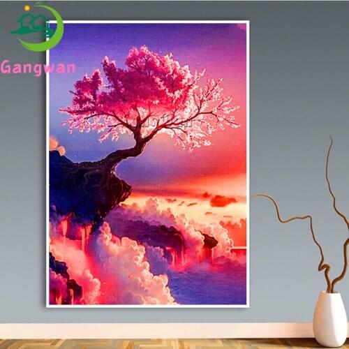Full Square 5D DIY Diamond Painting Sakura Tree Volcano scenic Embroidery full round Cross Stitch Rhinestone Mosaic Painting art