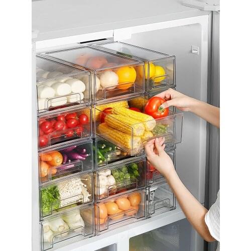 Refrigerator Organizer Bins Clear Fruit Food Jars Storage Box with Handle for Freezer Cabinet Kitchen Accessories Organization