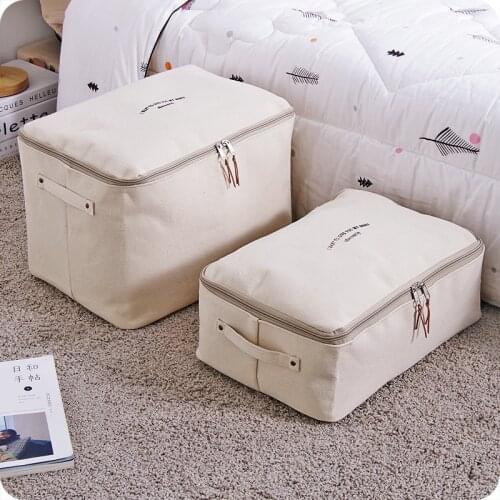 Large Thicken Canvas Storage Box Japanese Style Zippered Fabric Storage Bag Clothing Storage Organizer