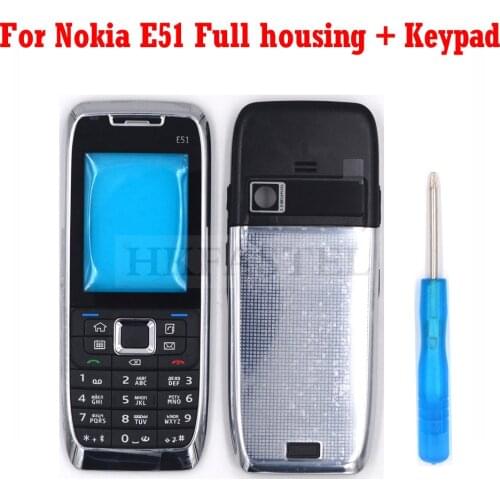 HKFASTEL New Full Mobile Phone Housing For Nokia E51 Silver Cover Case With Russian Arabic Keypad +Tool