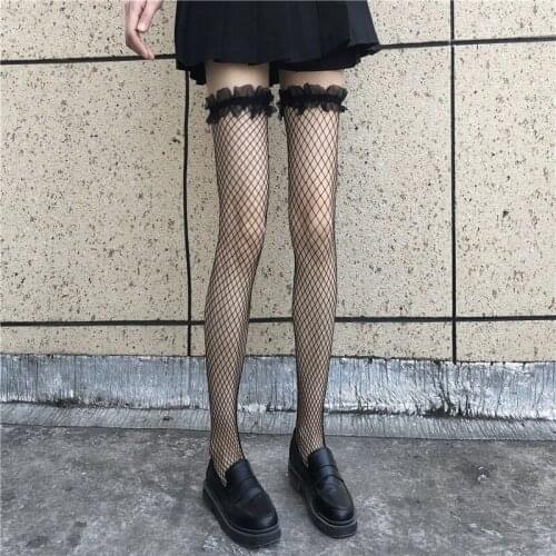 Fishing net stockings JK black silk stockings female lace white stockings over the knee spring summer thin sexy black INS trend