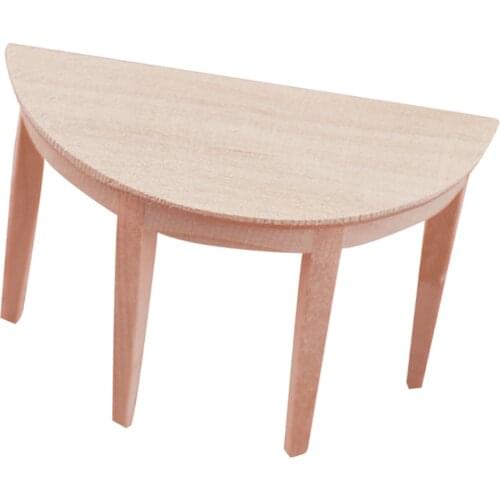 1/12 Scale Wooden Unpainted Semicircle Table Model for Dollhouse