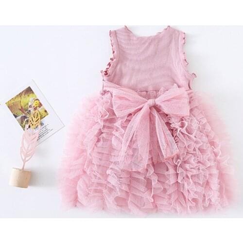 Kids Dresses For Girls Mesh Lace Sleeveless Party Princess Dress Baby Girl Clothes Summer Kids Clothes with Big Bow 0-4Y