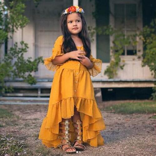 Kid Baby Girl Boho Beach Dress Half Sleeve Party Princess Ruffle Summer Dress