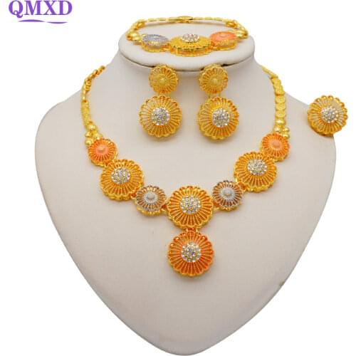 Necklace Sets For Women Dubai African Indian Bridal Accessory flowers Jewelry sets Necklace Wedding Jewelery Set Gift