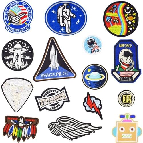 Space Badge series Patch for Clothing Iron Transfer Astronaut Stickers Patch Applique for clothes Sew Embroidery Patches 1PCS