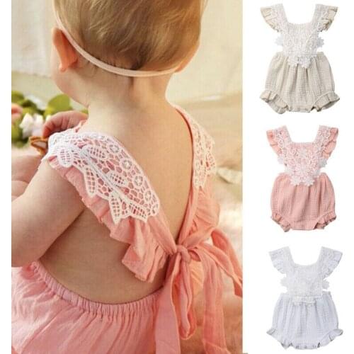 Summer Newborn Baby Girl Ruffle Lace Jumpsuit Outfit Clothes
