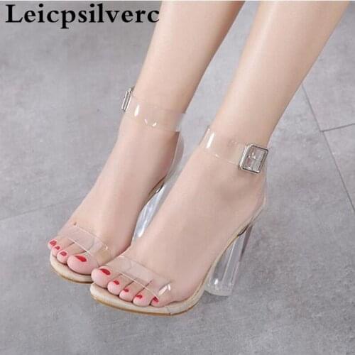 Euramerican summer sexy high-heeled shoes one word buckle fashion crystal shoes transparent womens sandals