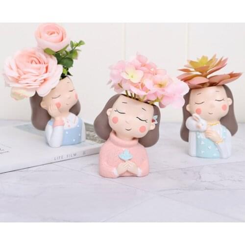 Little Warm Girl Planter Flowerpots Resin Succulent Plants Planter Pot Mini Bonsai Cactus Flower Pot Home Decor Rabbit Craft