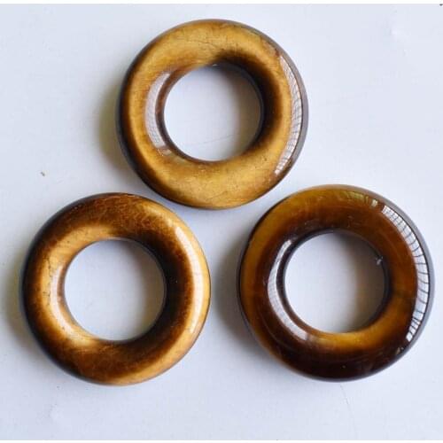 Fashion high quality natural tiger eye pink quartz circle donut charms Beads 32mm for jewelry accessories making 3pcs