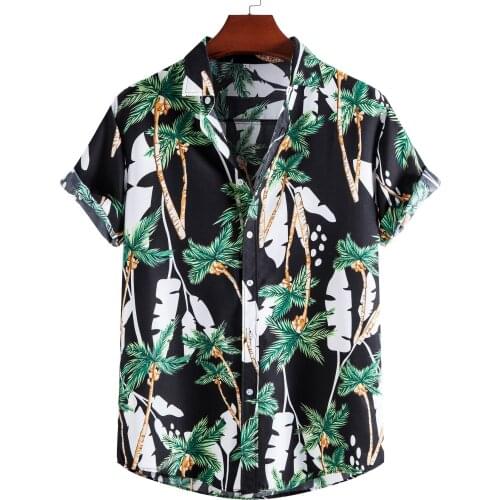 Mens Short Sleeve Hawaiian Shirt Summer Casual Coconut Tree Printed Floral Beach Shirts for Men Camisas Hombre Streetwear