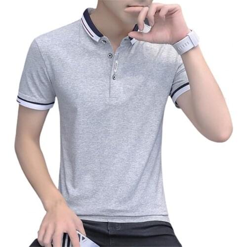 2021 Summer Casual Po-lo Shirt Men Short Sleeve Turn Down Collar Slim Solid Color Elastic Summer Slim Plain T-shirt for Men Male