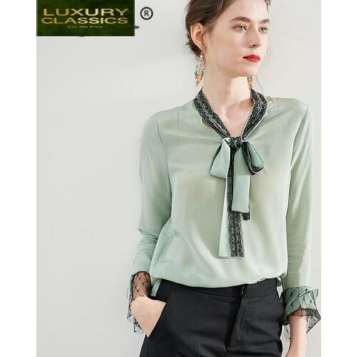 Real Summer Vintage 100% Slik Blouse Women Clothes 2021 Korean Elegnat Lace Shirts Fashion Ladies Tops and Blusas 19DA397