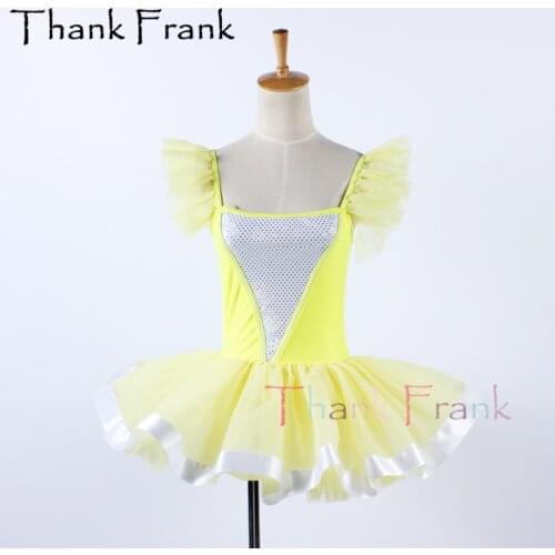 New Kids Yellow Ballet Dress Girls Sequin Princess Tutu Dresses Women Flutter Sleeve Ballerina Costume Adult Dance Costumes C680
