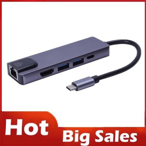 Newest 5 in 1 USB Type C Hub Hdmi 4K USB C Hub to Gigabit Ethernet Rj45 Lan Adapter for Macbook Pro Thunderbolt 3 USB-C Charger