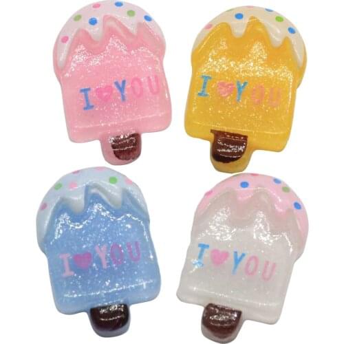 New Popular Kawaii I Love You Ice Cream Bar Resin Flatback Cabochons Flat Back Resin Popsicle Charms Fun Pink Style