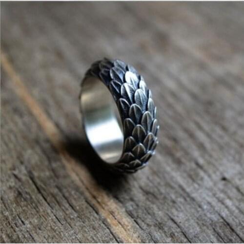 Punk Dragon Scale Engagement Ring Hip Hop Male Female Metal Thin Ring Trendy Silver Color Wedding Rings For Women Men Jewelry