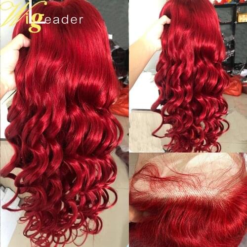 Wigleader Remy Human Hair Lace Front Wigs Preplucked Red 180% Density Glueless 13x4 Lace Frontal Wigs Loose Wave Hair Wigs
