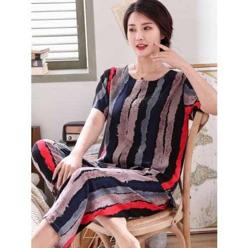 Middle-Aged And Elderly Women 100% Cotton Pajamas Ladies Summer Cotton Short-Sleeved Suit Mother Sleepwear Nighties Пижам