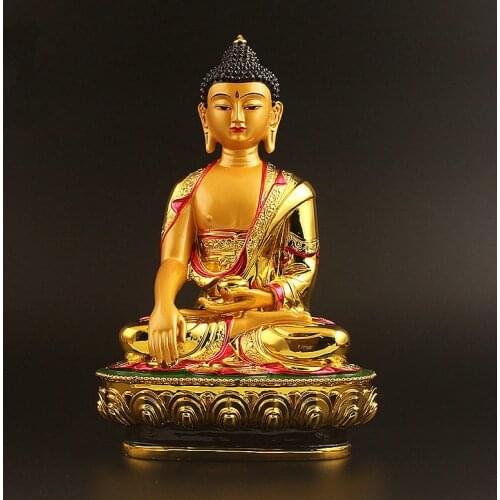 Super Big 21cm Gold Plating Colored Tibetan Tranic Three Treasured Shakyamuni Buddha Statue Figurine Putting Decoration