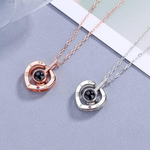 Supply S925 Sterling Silver Heart-Shaped Memory Of Love 100 Languages I Love YouNnecklace Valentines Day Gift
