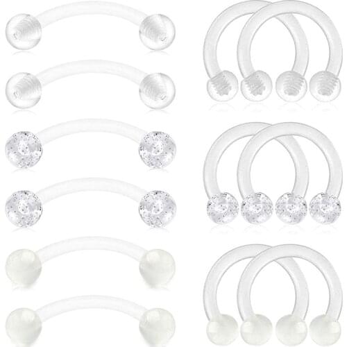 Clear Septum Retainers Cartilage Helix Daith Tragus Earrins Lip Eyebrow Rings Clear Bioflex Curved Barbell Horseshoe Barbell 16G