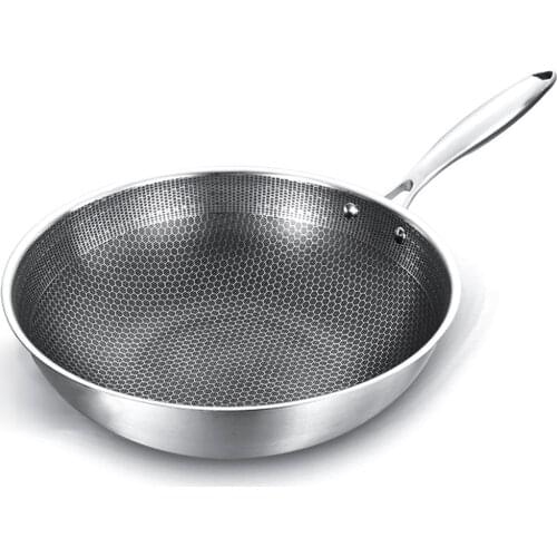 32cm Uncoated Pan,Stainless steel Wok ,Honeycomb design,Uniform heating,For Electric, Induction and Gas Stoves