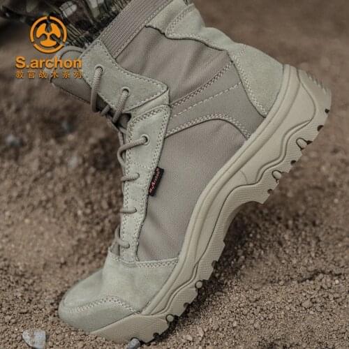 Outdoor Shock Absorption Wear Resistance Waterproof High Help Combat Boots Men Trekking Camping Fishing Sports Training Shoes