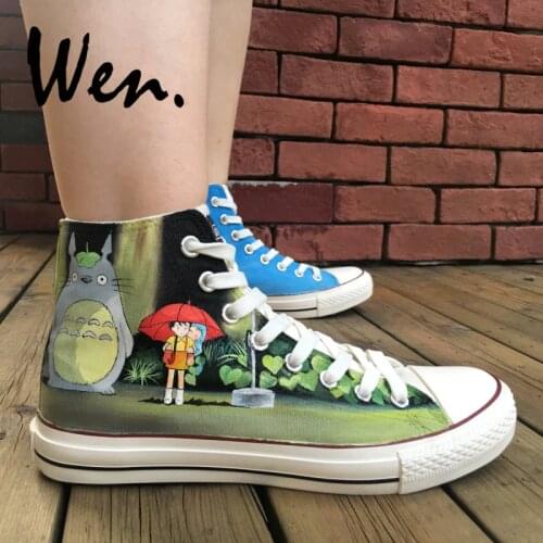 Wen Design Custom Hand Painted Shoes Anime My Neighbor Totoro Bus Tram High Top Women Mens Canvas Sneakers Lace up Plimsolls