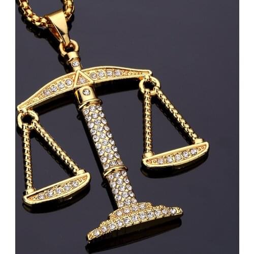 Hip Hop Jewelry Justice Balance Scales Pendant Necklace Men Women Rhinestone Rocket Pendant Necklace Gold Color Big Pendants