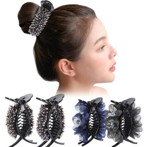 Haimeikang Rhinestone Hair Claws Solid Color Plastic Hair Grab Clips Women Hair Accessories Buckle Bath Ponytail Holder Headwear