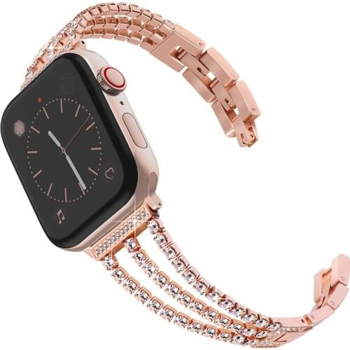Women Stainless Steel Fashion Bracelet For Apple Watch Band 38mm 40mm For iWatch Band 42mm 44mm Series 2 3 4 5 Rhinestone Strap
