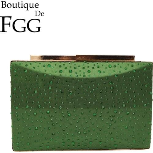 Boutique De FGG Green Crystal Women Evening Clutches Wedding Party Cocktail Purses and Handbags Ladies Rhinestones Clutch Bag