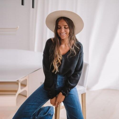 Women Casual Solid Loose V neck Long Lantern Sleeve Ruffles 2021 Autumn Winter Office Lady New Sweater Pollover