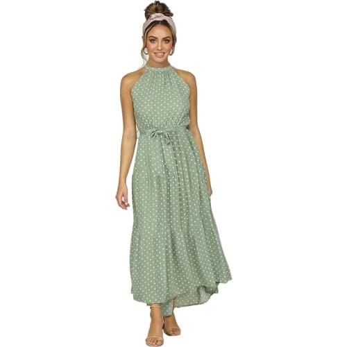 Womens Medium Length Lace Up Polka Dot Dress