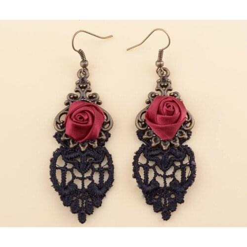 10 pairs/lot Rose Drop Earring Antique Bronze Lace Tassel Flower Earrings Women Fashion Gothic Hollow Dangle Statement Jewelry