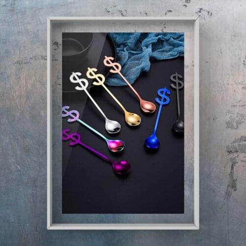 5/7 Pcs High quality Gold Dollar Mini Creative Coffee 304 Stainless Steel Spoon Gift Cake Stirring Sugar Soup Dessert Spoon Suit