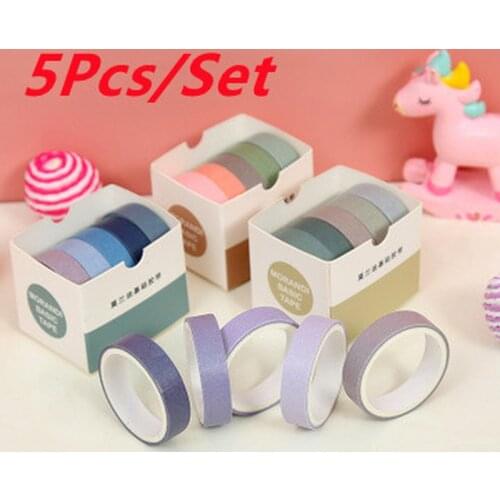 5 Pcs/Set Cute Grid Stripe Washi Tape Solid Color Masking Tape Decorative Adhesive Tape Sticker Scrapbooking Planner Stationery