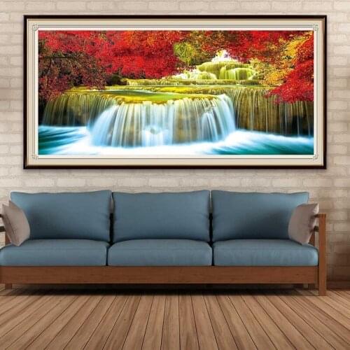 Full Square Round 5D Waterfall Diamond Painting Autumn Scenery Tree Diamond Embroidery Cross Stitch Rhinestone Mosaic Home Decor