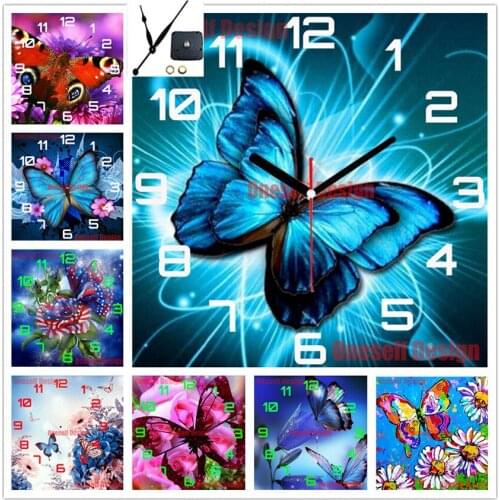 Butterfly diamond painting 5d with clock 5d diamond embroidery full set with clock diamond mosaic sale decor home wall sticker