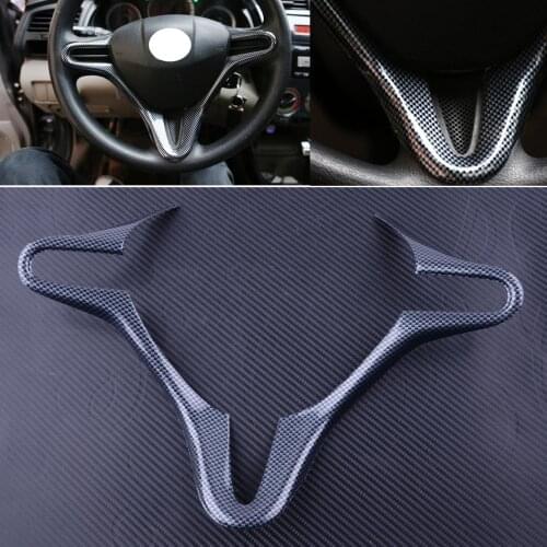 Car Carbon Fiber Style Inner Steering Wheel Cover Trim Frame Fit For Honda FIT 2008 2009 2010 2011 2012 2013 Accessories