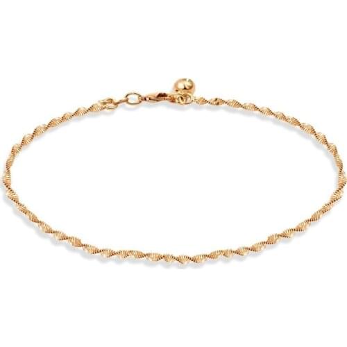 Singapore Double Wave Chain Bell Anklet For Women 26cm Brass Gold Color Sexy Summer Beach Foot Jewelry Girls Leg Bracelet Gifts