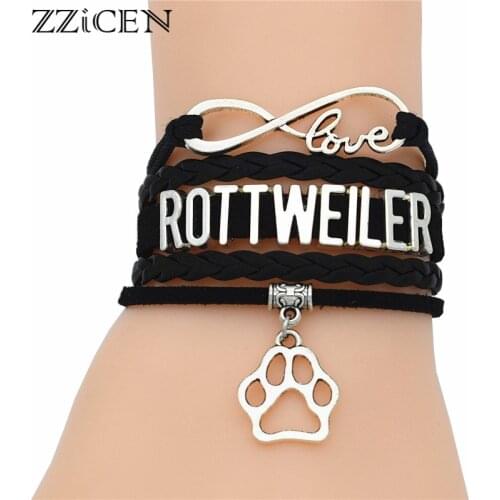 Fashion Infinity Love Germany ROTTWEILER Letter Bracelets Rope Leather Dog Pet Paw Charm Bangle for Women Christmas Gift Jewelry