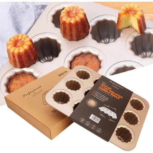 Cannele 12in1 Cups Carbon Steel Non-stick Cake Baking Mold Homemade Cake Kitchen Baking Tools High Temperature Resistance Mold