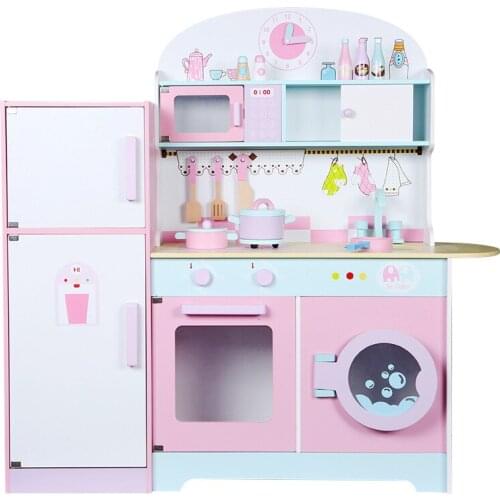 Childrens House Wooden Imitation European Kitchen Pink Drawing Board Kitchen Fruit Cut Look At Male And Female Baby Kitchenware