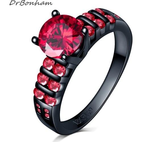 DrBonham high polish Women Wedding red Rainbow Rings large CZ 7mm Zircon Black Gold Filled Engagement Ring DR1713