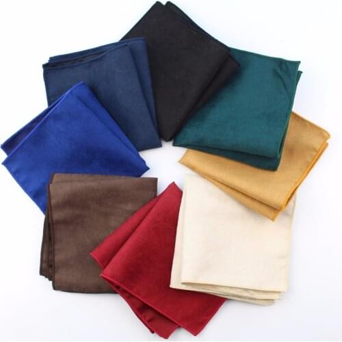 Two Sides Solid Micro Suede Handkerchief Groom Leather Mens Plaid Soft Scarves For Men Hankies Pocket Square Male Handkerchiefs