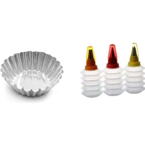 10 Pcs Aluminum Foil Egg Mould Baking Cups & 3 Pcs Cake Cupcake Icing Piping Bottle